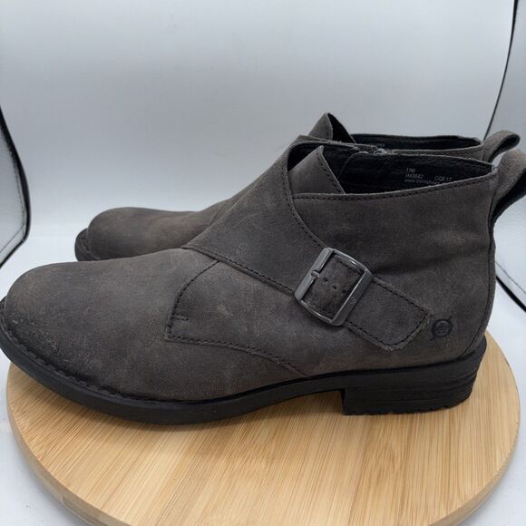 Born Gray Distressed Suede Monk Strap Ankle Boots Men’s US 11 Buckle Shoes Lug - Picture 4 of 10